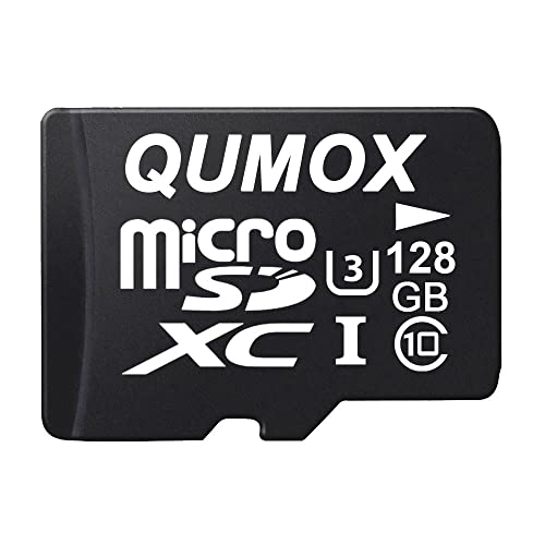 QUMOX 128GB Tarjeta Micro SD de Memoria de Clase 10 UHS-I, Velocidad de Escribir 30 MB/s, Velocidad de Lectura hasta 80 MB/s