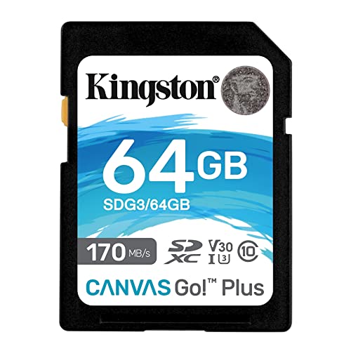 Kingston SDG3/64GB Tarjeta de memoria SD ( 64GB SDXC Canvas Go Plus 170R C10 UHS-I U3 V30 ) Negro