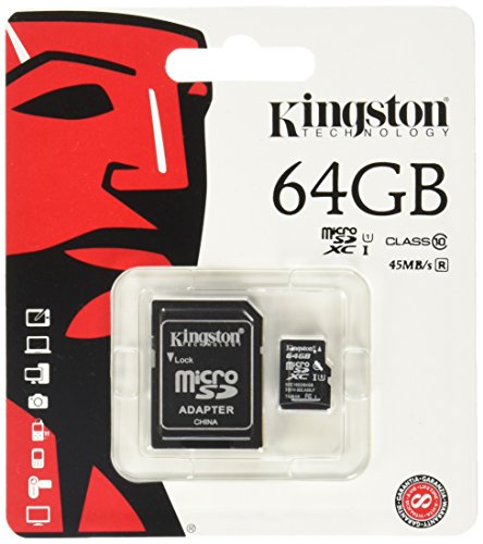 Kingston SDCX10/64GB - Tarjeta microSD de 64 GB (Clase 10, UHS-I, Adaptador SD), Negro